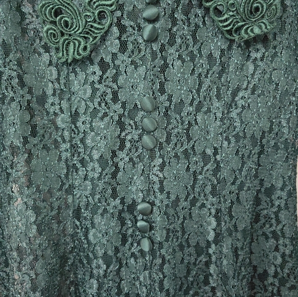 Dawn Joy Fashion Dress Size 6P Petite Green Lace Midi Women Dress USA Made - Picture 3 of 16